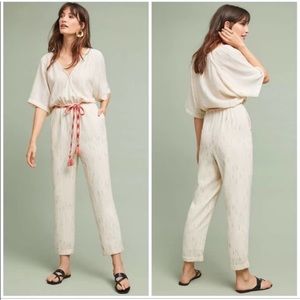 Feather Bone by Anthropologie Soleil Textured Stripe Bohemian Jumpsuit